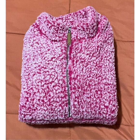 Time and Tru 1/2 Zip Fuzzy Dark Pink/Maroon Pullover - Picture 2 of 9